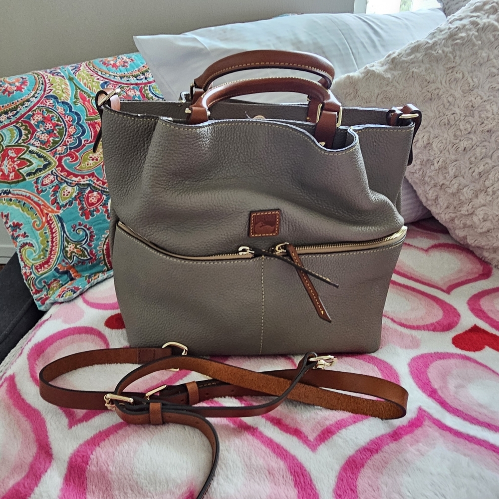 Dooney & Bourke Gray Leather Tote with Brown Accents